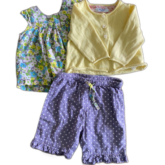 Mini Boden Other - Mini Boden Floral Top Pants & Yellow Cardigan Set Girls' 3-6 Months